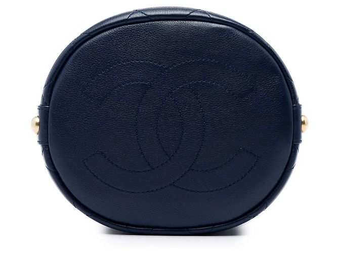 Borsa secchiello Chanel Blue Medium CC in vitello e tweed con coulisse Blu navy - vista 3