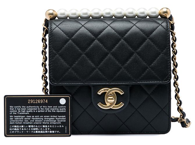 Chanel Black Small Quilted Goatskin Chic Pearls Flap Nero - vista 7