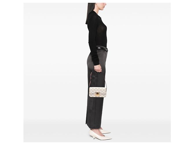 Céline Borsa a tracolla Claude in tela rivestita Triomphe bianca Celine Bianco - vista 6