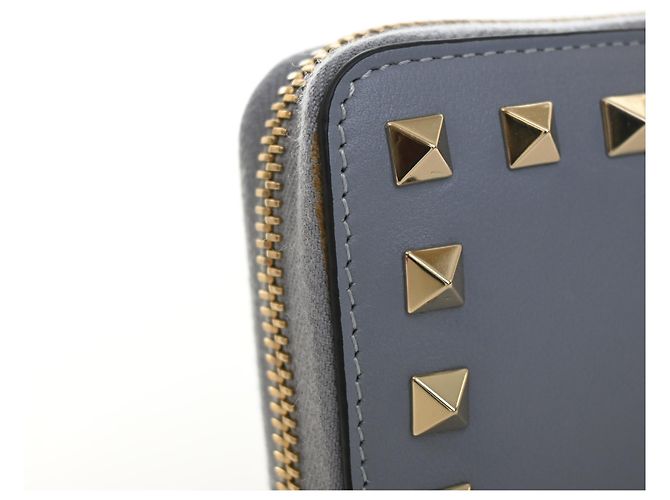 Valentino Blue Leather Rockstud Zip Around Long Wallet - view 11