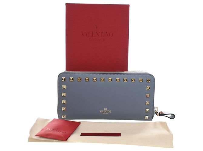 Valentino Blue Leather Rockstud Zip Around Long Wallet - view 12