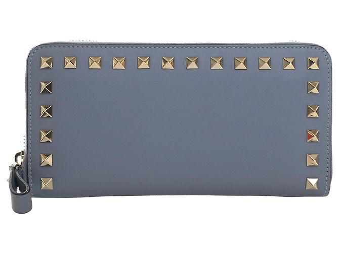 Valentino Blue Leather Rockstud Zip Around Long Wallet - view 2