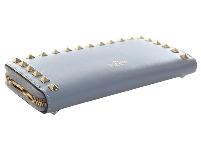 Valentino Blue Leather Rockstud Zip Around Long Wallet - view 5