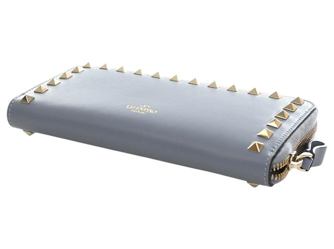 Valentino Blue Leather Rockstud Zip Around Long Wallet - view 6