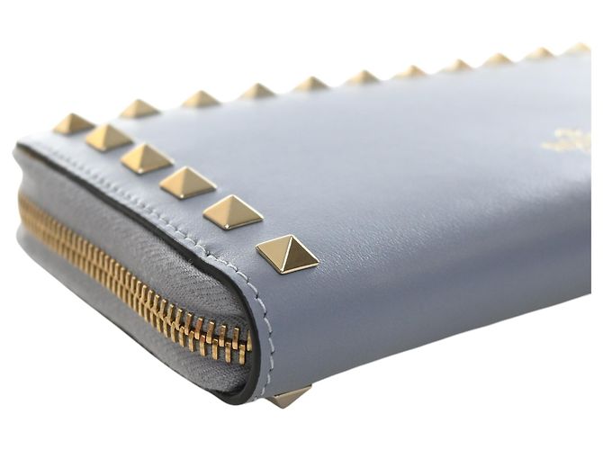 Valentino Blue Leather Rockstud Zip Around Long Wallet - view 7