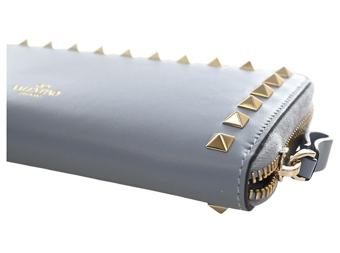 Valentino Blue Leather Rockstud Zip Around Long Wallet - view 8