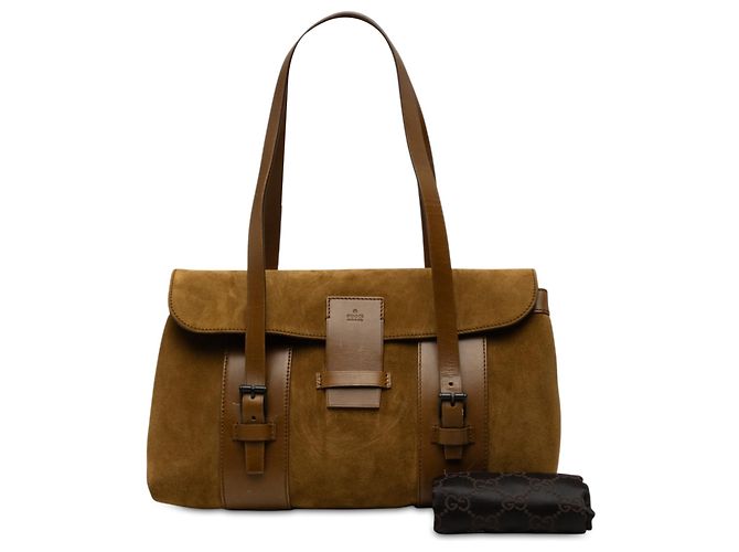 Bolsa de ombro Gucci em couro camurça marrom - vista 7