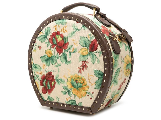 Bolso redondo Gucci de lona GG beige con banda Web y Flora - vista 2