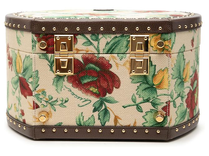 Bolso redondo Gucci de lona GG beige con banda Web y Flora - vista 3