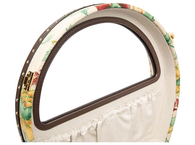 Bolso redondo Gucci de lona GG beige con banda Web y Flora - vista 6