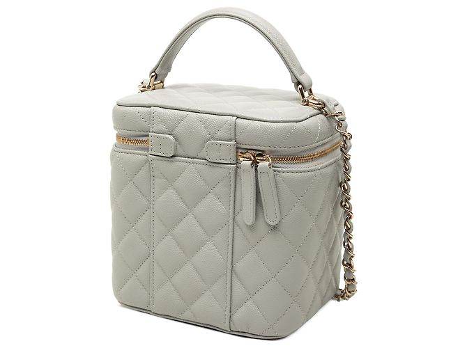 Chanel Gray Small CC Caviar Top Handle Vanity Case with Chain Marrone Grigio - vista 2