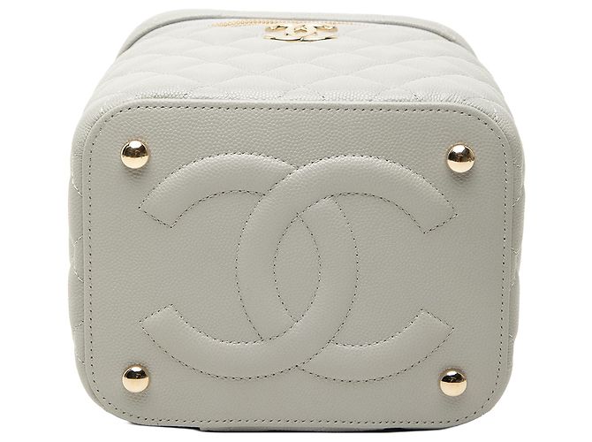 Chanel Gray Small CC Caviar Top Handle Vanity Case with Chain Marrone Grigio - vista 3