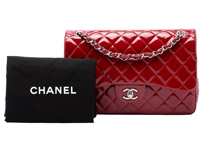 Chanel Red Jumbo Classic Patent Double Flap Rosso - vista 7