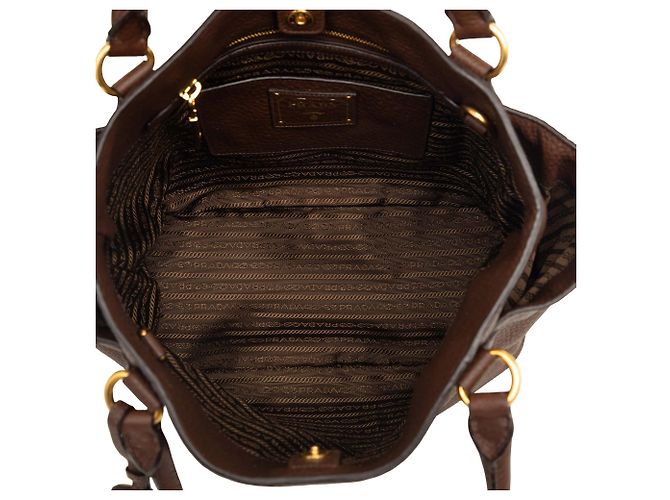 Borsa tote convertibile Prada in Vitello Daino marrone con tasca laterale Marrone scuro - vista 4