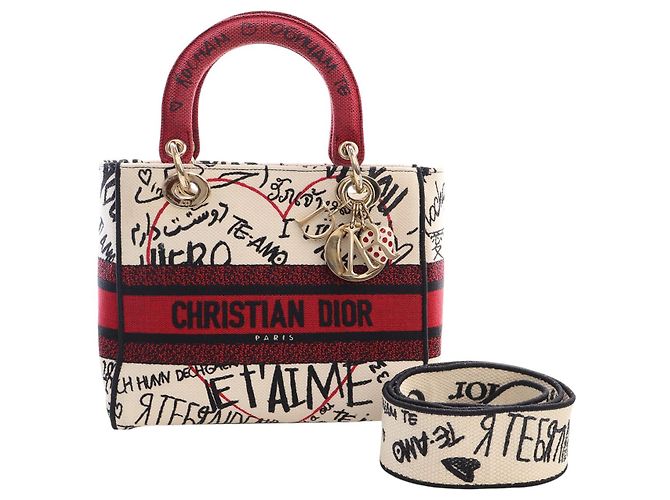 Dior White DiorAmour Medium Embroidered Canvas Graffiti Lady D Lite Bianco - vista 14
