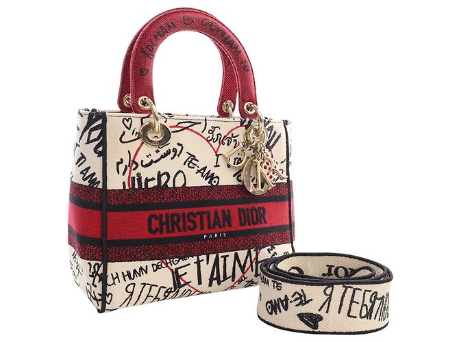 Dior White DiorAmour Medium Embroidered Canvas Graffiti Lady D Lite Bianco - vista 7