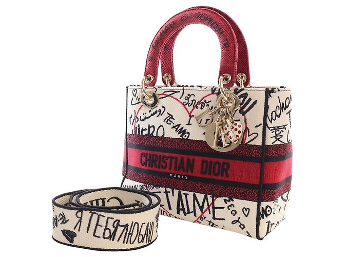 Dior White DiorAmour Medium Embroidered Canvas Graffiti Lady D Lite Bianco - vista 8