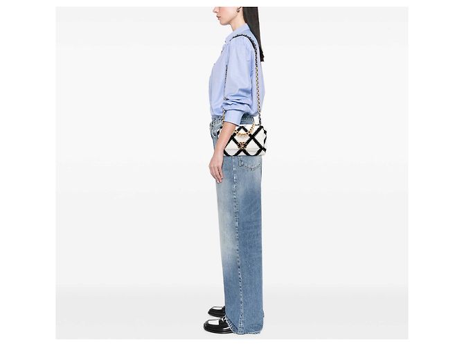 Chanel White Medium Crochet Calfskin 19 Flap Bianco - vista 6
