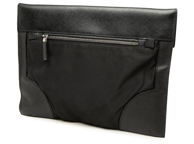 Clutch Prada de Tessuto con ribetes de Saffiano negro - vista 2