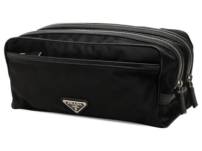 Pouch da viaggio Prada in Re-Nylon nero con rifiniture in Saffiano - vista 2