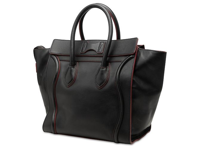Céline Celine Mini Luggage Tote in pelle di vitello nera Nero Rosso - vista 2