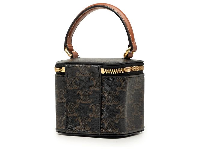 Céline Celine Mini Triomphe Vanity Case en toile enduite marron Marron foncé - vue 2