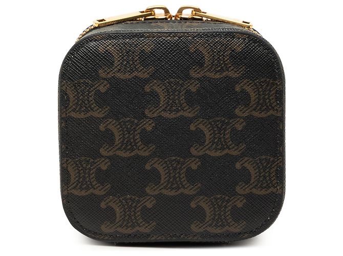 Céline Celine Mini Triomphe Vanity Case en toile enduite marron Marron foncé - vue 3