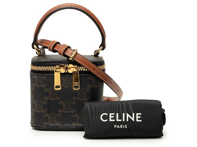 Céline Celine Mini Triomphe Vanity Case en toile enduite marron Marron foncé - vue 7
