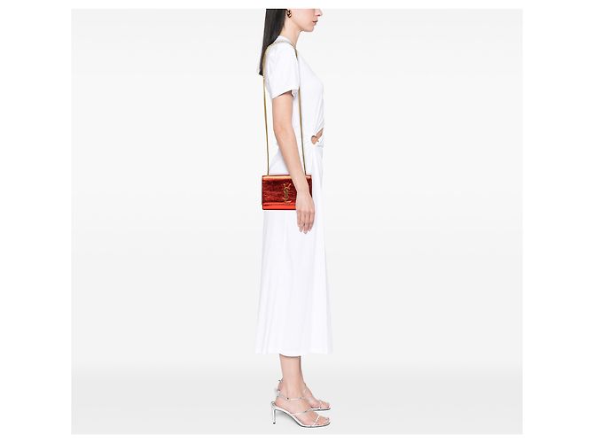 Saint Laurent Red Small Metallic Calfskin Monogram Kate Crossbody Rosso - vista 6