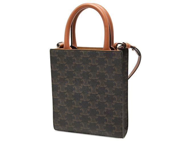 Céline Celine Mini Triomphe Coated Canvas Vertical Cabas Satchel Marrón Castaño Marrón oscuro - vista 2