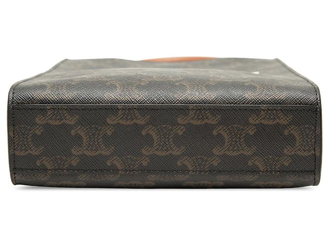 Céline Celine Mini Triomphe Coated Canvas Vertical Cabas Satchel Marrón Castaño Marrón oscuro - vista 3
