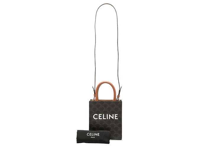 Céline Celine Mini Triomphe Coated Canvas Vertical Cabas Satchel Marrón Castaño Marrón oscuro - vista 7