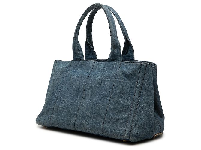 Borsa Tote Prada in Denim Blu con Logo Canapa - vista 2