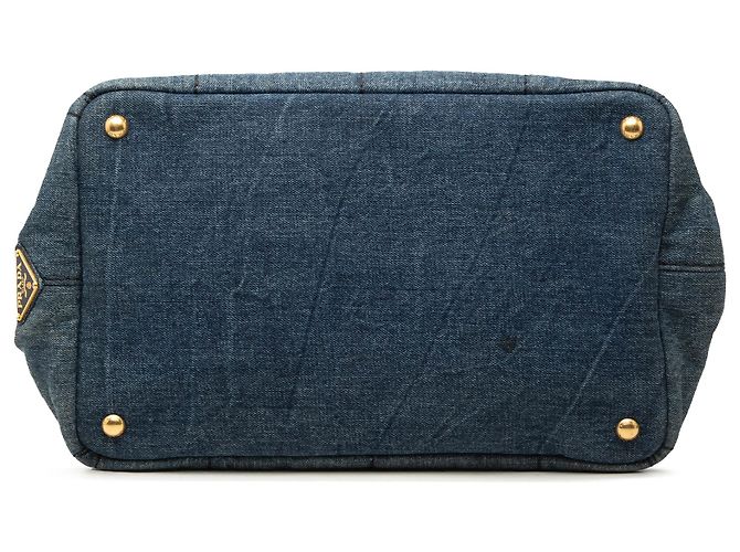Borsa Tote Prada in Denim Blu con Logo Canapa - vista 3