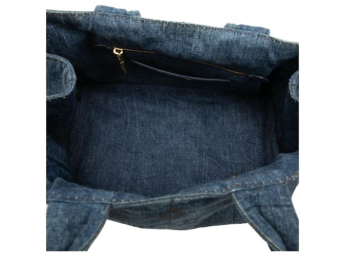 Borsa Tote Prada in Denim Blu con Logo Canapa - vista 4