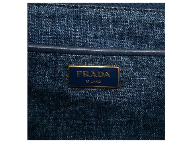Borsa Tote Prada in Denim Blu con Logo Canapa - vista 5