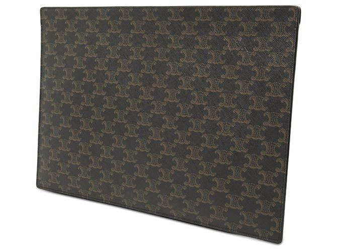 Céline Clutch Celine Brown Triomphe Coated Canvas Marrone Marrone scuro - vista 2