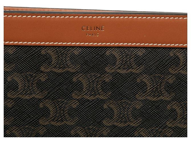 Céline Clutch Celine Brown Triomphe Coated Canvas Marrone Marrone scuro - vista 5