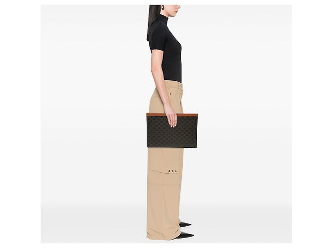 Céline Clutch Celine Brown Triomphe Coated Canvas Marrone Marrone scuro - vista 6
