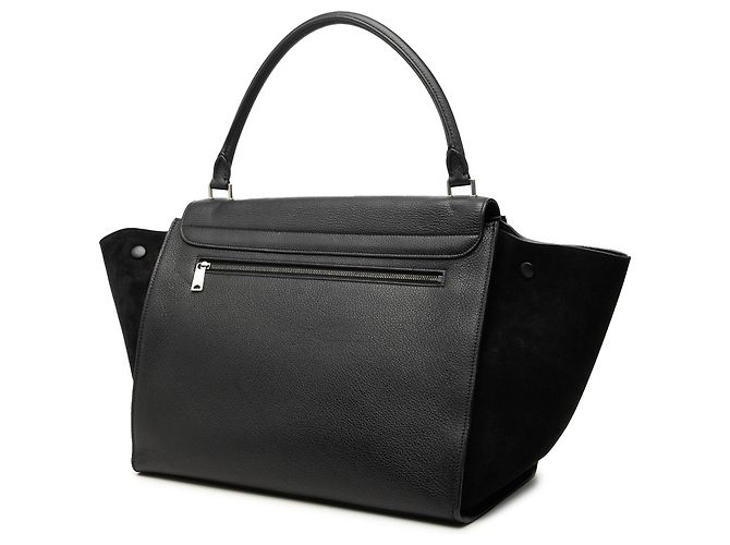 16 Céline Borsa Trapeze Celine in pelle di vitello drummed e camoscio nero Large - vista 2