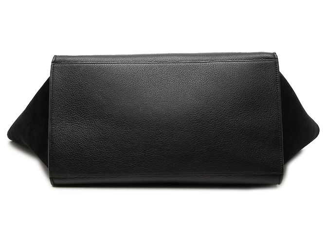 16 Céline Borsa Trapeze Celine in pelle di vitello drummed e camoscio nero Large - vista 3