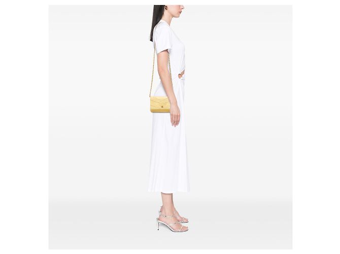 Chanel Yellow Denim Fringe Coco Wallet On Chain Giallo - vista 6