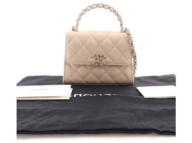 Borsa Chanel Brown Nano CC Quilted Caviar Coco Top Handle Bag Marrone Beige - vista 14