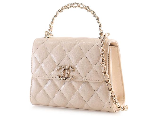 Borsa Chanel Brown Nano CC Quilted Caviar Coco Top Handle Bag Marrone Beige - vista 3