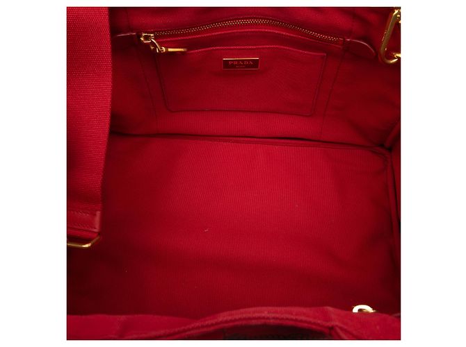 Borsa Tote Prada in tela Canapa rossa con logo Rosso - vista 4