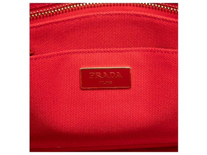 Borsa Tote Prada in tela Canapa rossa con logo Rosso - vista 5