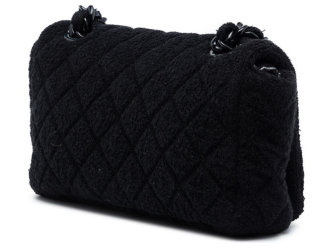 Chanel Black CC Quilted Terry Cloth Flap Nero - vista 2