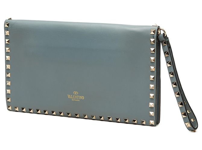 Clutch a patta Rockstud in pelle blu Valentino Blu chiaro - vista 2