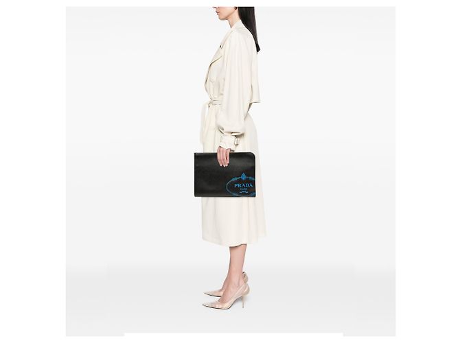 Clutch Prada in pelle Saffiano nera con logo Nero - vista 7