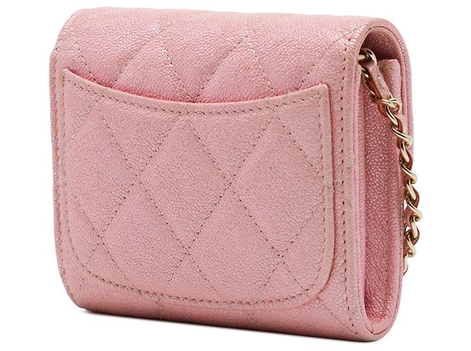 Chanel Pink CC gesteppter Iridescent Caviar Kartenhalter mit Kette - Ansicht 2